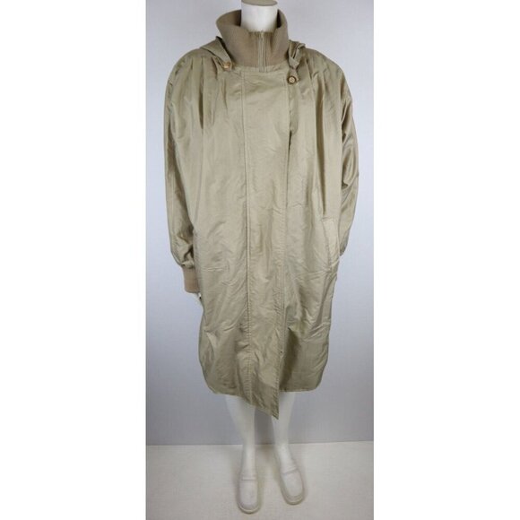 VINTAGE 80S 90S WOMEN'S BEIGE COAT - MONICA GRAY - REMOVABLE LINER & HOOD - S - Picture 1 of 13